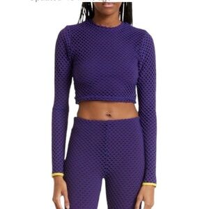 Sammy B Navy Purple Mesh Textured Cropped Top Long Sleeve Punk